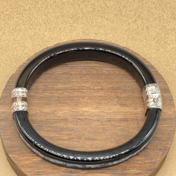Jay King Bracelet Opal Mosaic Inlay Black Agate Micro Hinged Bangle Sterling 7.5 - Picture 8 of 10